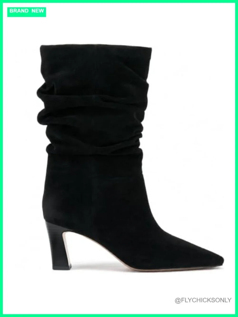 Faux Suede Mid-Calf Slouchy Boots Square Toe Block Heel Slip-On